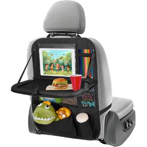 Back Seat Car Organizer with Tablet Holder,6 Storage Pockets Car Storage Organizer with Foldable Food Tray,Car Seat Back Protectors Kids Car Kick Mats for Travel