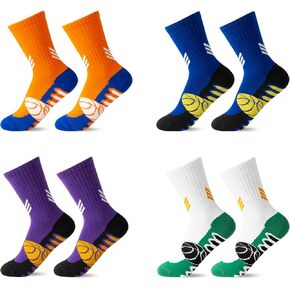 Tphon Basketball Socks for Kids Boys Cushioned Sports Running Training Sock Soccer Athletic Crew Socks for Youth 4 Pairs