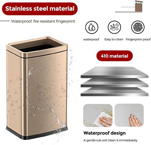 25L/6GALSquare Kitchen Trash can,Large Metal Garbage can,Champagne Gold Trash can,Gold Trash can for Bathroom,Tall Stainless Steel dusbin for Commercial,Detached House in Saudi Arabia