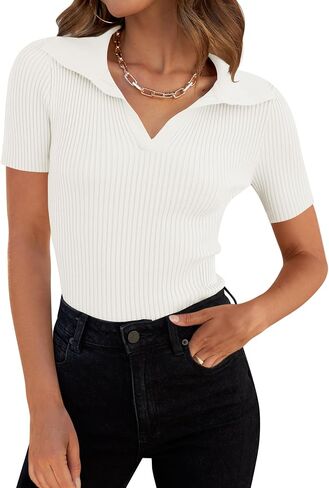 ZESICA Women's Short Sleeve V Neck T Shirts 2025 Summer Ribbed Knit Slim Fitted Basic Solid Color Tee Tops in Saudi Arabia