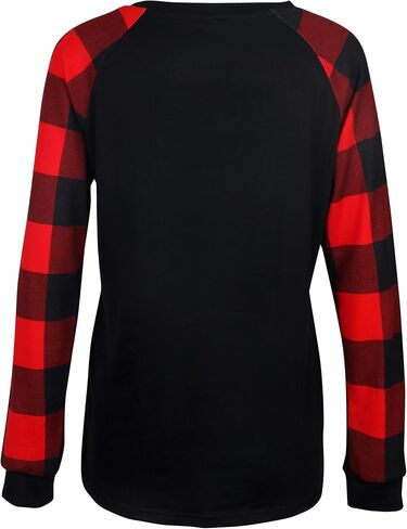 Smile Fish Womens Crewneck Raglan Long Sleeve Shirts Buffalo Plaid Relaxed Fit Christmas Top Tees in Saudi Arabia