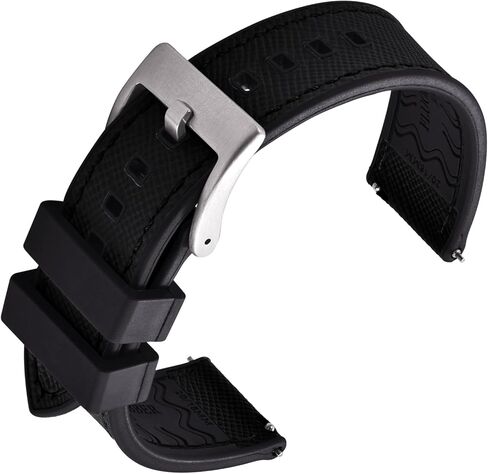 Premium Waterproof Soft Hybrid (FKM/FPM Rubber and Leather) Watch Bands,20 mm 22 mm Quick Release Watch Straps, Silver/Black Brushed Buckle Replacement Strap for Men in Kuwait