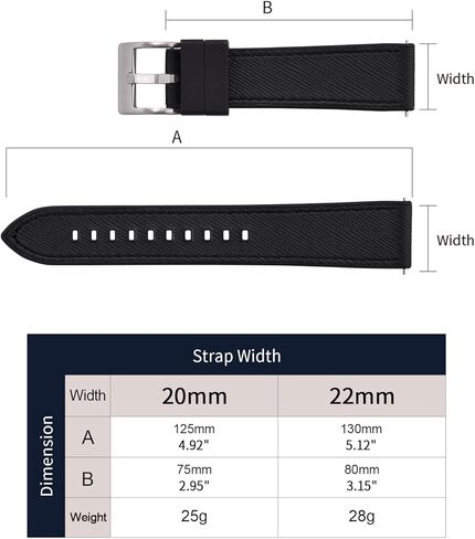 Premium Waterproof Soft Hybrid (FKM/FPM Rubber and Leather) Watch Bands,20 mm 22 mm Quick Release Watch Straps, Silver/Black Brushed Buckle Replacement Strap for Men in Kuwait