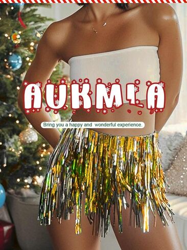 Aukmla Women Christmas Sequin Fringe Skirt Balls Tassel Hip Scarfs Dance Costume Xmas Santa New Year Skirts Wrap in Kuwait
