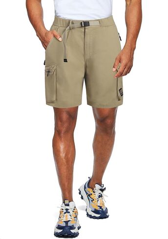 شورت رجالي كارجو بجيوب بسحاب سريع الجفاف من القطن كاجوال للمشي لمسافات طويلة في الهواء الطلق قصير متعدد الجيوب مع حزام in Kuwait