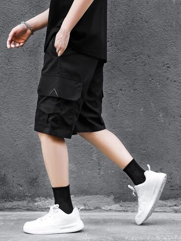 OYOANGLE Men's Drawstring Elastic Waist Letter Patched Flap Pocket Shorts Straight Leg Casual Cargo Shorts in Saudi Arabia