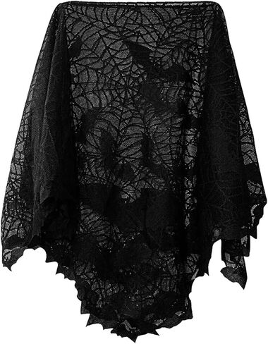 Spider Web Poncho Halloween Costumes for Women Plus Size Cozy Black Lace Bat Sexy Vampire Costume in Saudi Arabia