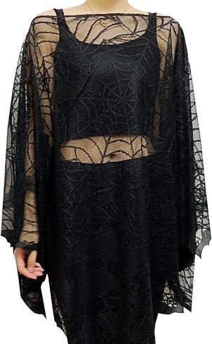 Spider Web Poncho Halloween Costumes for Women Plus Size Cozy Black Lace Bat Sexy Vampire Costume in Saudi Arabia
