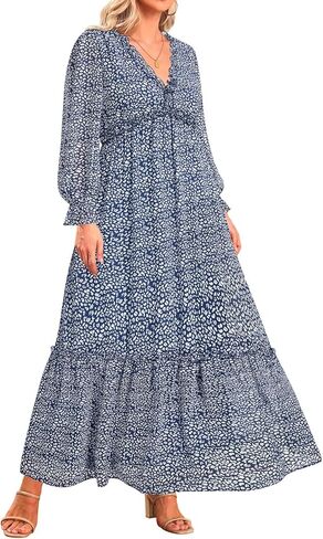 فستان طويل الأكمام من Pinup Fashion Fall طويل الأكمام - فساتين زفاف غير رسمية من الشيفون البوهيمي بياقة V عميقة in Kuwait