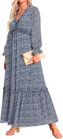 فستان طويل الأكمام من Pinup Fashion Fall طويل الأكمام - فساتين زفاف غير رسمية من الشيفون البوهيمي بياقة V عميقة in Kuwait