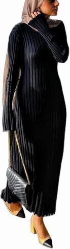 Women Bell Long Sleeve Knit Maxi Dress Crewneck Ribbed Bodycon Long Dress Slim Fit Y2K Sweater Dress Streetwear in Saudi Arabia