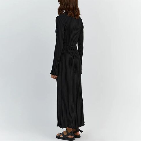 Women Bell Long Sleeve Knit Maxi Dress Crewneck Ribbed Bodycon Long Dress Slim Fit Y2K Sweater Dress Streetwear in Saudi Arabia