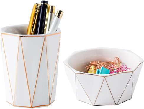حامل أقلام على شكل مخروطي من السيراميك مع حامل خط ذهبي لأقلام الرصاص ووعاء مكتب ومنظم حامل فرشاة المكياج (أسود) in Kuwait