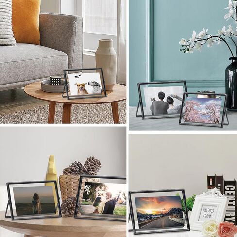 Floating Metal Black Photo Frame 5x7 inches, For Picture Sizes (4x6, 3.5x5, 2x3), Desk Shelf Tabletop Office Picture Frame For Mother's Father's Day Gift in Saudi Arabia