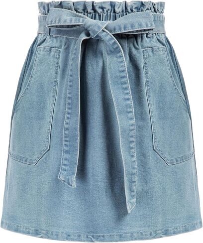 KANCY KOLE Women's Casual High Waist A Line Skirt Denim Skirt Elastic Waist Jean Short Skirt with Pockets in Saudi Arabia