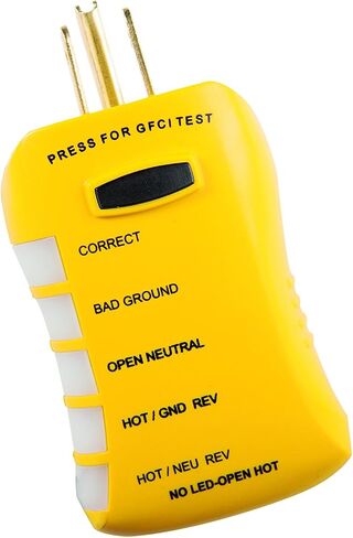 Sperry Instruments GFI6302 GFCI Outlet / Receptacle Tester, Standard 120V AC Outlets, 7 Visual Indication / Wiring Legend, Home & Professional Use, Yellow & Black in Saudi Arabia