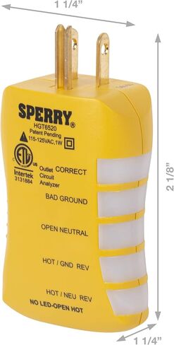 Sperry Instruments GFI6302 GFCI Outlet / Receptacle Tester, Standard 120V AC Outlets, 7 Visual Indication / Wiring Legend, Home & Professional Use, Yellow & Black in Saudi Arabia
