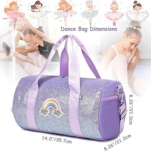 Dance Bag for Girls Ballet Bag Shiny Rainbow Glitter Sports Duffle Bag for Kids Girls Ballerina Duffle with Waterproof Dry Wet Separated Compartment in Kuwait