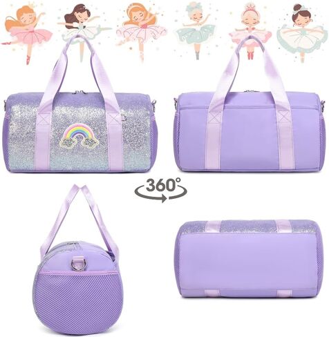 Dance Bag for Girls Ballet Bag Shiny Rainbow Glitter Sports Duffle Bag for Kids Girls Ballerina Duffle with Waterproof Dry Wet Separated Compartment in Kuwait