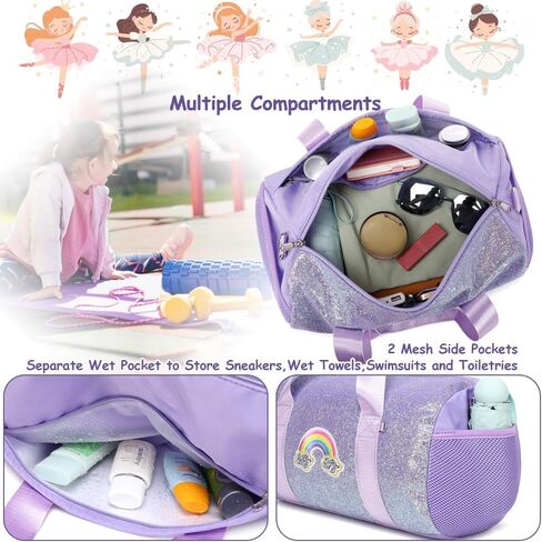 Dance Bag for Girls Ballet Bag Shiny Rainbow Glitter Sports Duffle Bag for Kids Girls Ballerina Duffle with Waterproof Dry Wet Separated Compartment in Kuwait