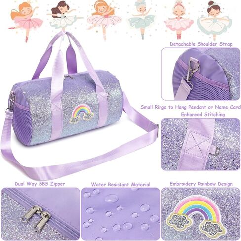 Dance Bag for Girls Ballet Bag Shiny Rainbow Glitter Sports Duffle Bag for Kids Girls Ballerina Duffle with Waterproof Dry Wet Separated Compartment in Kuwait