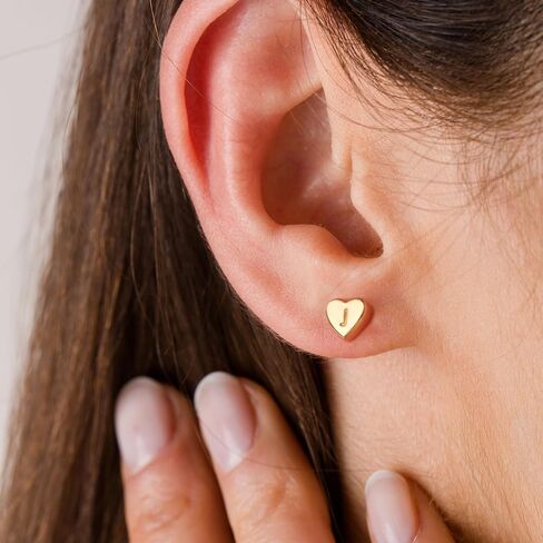 BAYLAY Initial Earrings for Women - 18K Gold Plated Heart Initial Earrings Hypoallergenic Little Initial Earrings for Women Sensitive Earrings in Kuwait