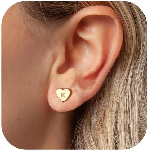 BAYLAY Initial Earrings for Women - 18K Gold Plated Heart Initial Earrings Hypoallergenic Little Initial Earrings for Women Sensitive Earrings in Kuwait