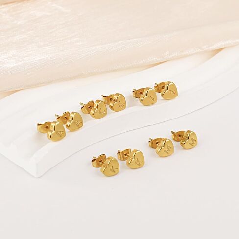 BAYLAY Initial Earrings for Women - 18K Gold Plated Heart Initial Earrings Hypoallergenic Little Initial Earrings for Women Sensitive Earrings in Kuwait