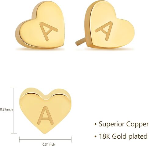 BAYLAY Initial Earrings for Women - 18K Gold Plated Heart Initial Earrings Hypoallergenic Little Initial Earrings for Women Sensitive Earrings in Kuwait