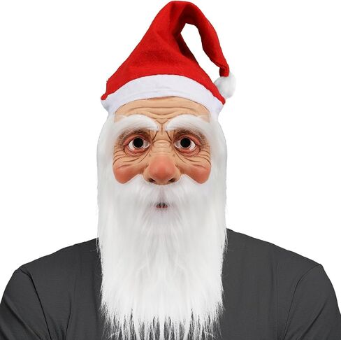 قناع كوبيراس سانتا كلوز لعيد الميلاد قناع الوجه الكامل قناع واقعي من اللاتكس مع لحية وقبعة زي عيد الميلاد للبالغين in Kuwait