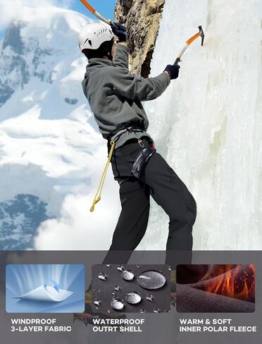 Stlight Mens Snow Ski Water Repellent Softshell Pants for Winter Hiking Fleece Lined Bottom Leg Zipper with 6 Zip Pockets in Kuwait