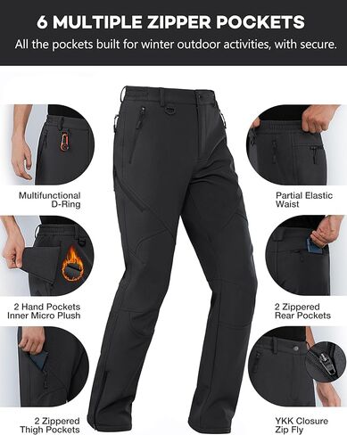 Stlight Mens Snow Ski Water Repellent Softshell Pants for Winter Hiking Fleece Lined Bottom Leg Zipper with 6 Zip Pockets in Kuwait
