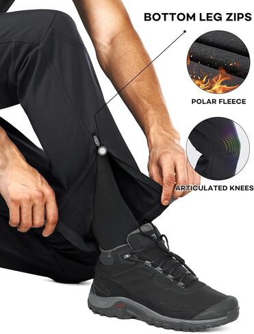 Stlight Mens Snow Ski Water Repellent Softshell Pants for Winter Hiking Fleece Lined Bottom Leg Zipper with 6 Zip Pockets in Kuwait