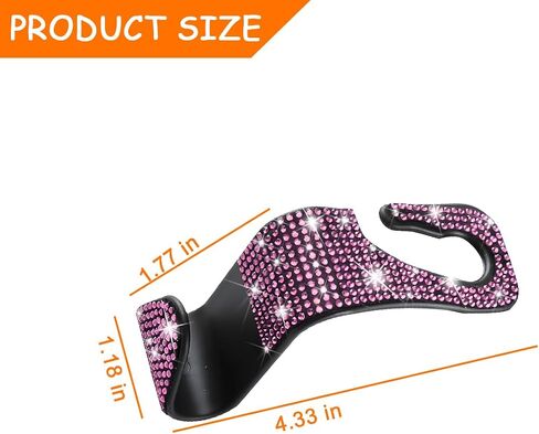 Mandark 4PCS Bling Car Seat Headrest Hooks, Crystal Rhinestone Vehicle Seat Back Hanger for Grocery Purses Handbags, Diamond Auto Seatback Storage Organizer Hanger, Universal for Most Cars (Pink) in Saudi Arabia