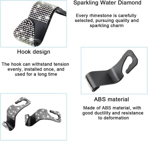 Mandark 4PCS Bling Car Seat Headrest Hooks, Crystal Rhinestone Vehicle Seat Back Hanger for Grocery Purses Handbags, Diamond Auto Seatback Storage Organizer Hanger, Universal for Most Cars (Pink) in Saudi Arabia