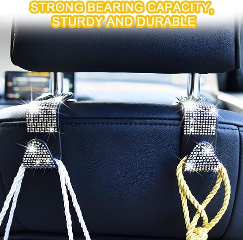 Mandark 4PCS Bling Car Seat Headrest Hooks, Crystal Rhinestone Vehicle Seat Back Hanger for Grocery Purses Handbags, Diamond Auto Seatback Storage Organizer Hanger, Universal for Most Cars (Pink) in Saudi Arabia