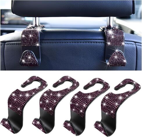 Mandark 4PCS Bling Car Seat Headrest Hooks, Crystal Rhinestone Vehicle Seat Back Hanger for Grocery Purses Handbags, Diamond Auto Seatback Storage Organizer Hanger, Universal for Most Cars (Pink) in Saudi Arabia