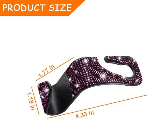 Mandark 4PCS Bling Car Seat Headrest Hooks, Crystal Rhinestone Vehicle Seat Back Hanger for Grocery Purses Handbags, Diamond Auto Seatback Storage Organizer Hanger, Universal for Most Cars (Pink) in Saudi Arabia