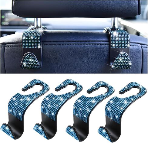 Mandark 4PCS Bling Car Seat Headrest Hooks, Crystal Rhinestone Vehicle Seat Back Hanger for Grocery Purses Handbags, Diamond Auto Seatback Storage Organizer Hanger, Universal for Most Cars (Pink) in Saudi Arabia