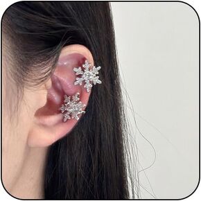 Snowflake Clip on Earrings Rhinestone Snowflake Ear Cuffs non Piercing Christmas Snowflake Jewelry