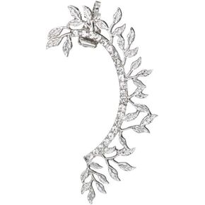 No Pierced Leaf Climbers Crawler Jewelry Jacket Earrings Cute Rhinestone Left Ear Cuff Wrap Clip Golden SIlver Stud Earring Climber Top Ear Clip for Women Girls（1 PC）