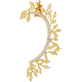 No Pierced Leaf Climbers Crawler Jewelry Jacket Earrings Cute Rhinestone Left Ear Cuff Wrap Clip Golden SIlver Stud Earring Climber Top Ear Clip for Women Girls（1 PC） in Kuwait