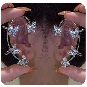 Rhinestone Butterfly Earrings Butterfly Ear Cuffs No Piercing Climber Ear Cuff 2Pcs Butterfly Ear Cuff Earrings for Women