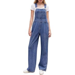 Women's Fashion Denim Overalls Casual Wide Leg Jumpsuit Sleeveless Stretch Romper Cute Loose Fit Jeans with Pockets