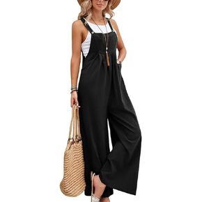 yoeasy Women Wide Leg Straps Bib Jumpsuit Loose Sleeveless Casual Overalls with Pockets