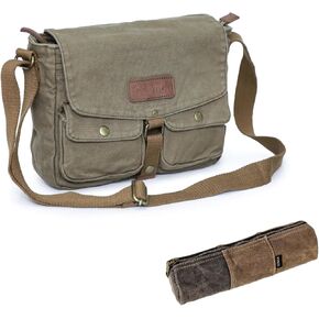 Gootium Vintage Canvas Messenger Bag & Waxed Pencil Pouch Set