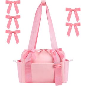Mini Gym Bag for Women Small Gym Tote Bag Mini Duffle Bag with 5 Pcs Twist Bows for Travel Weekender Yoga(Pink)
