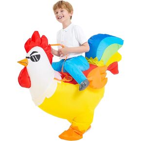KOOY Inflatable Chicken Costume, Rainbow Chicken Inflatable Costume for Kids Blow up Halloween Costumes