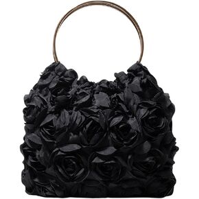 OYOANGLE Women's Floral Clutch Purses Metallic Top Handle Small Flower Evening Bags Prom Handbags
