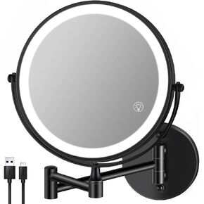 Magnifying Mirror with Lights 1x/15x: 8.5" Double Sided Wall Mounted Lighted Makeup Mirror for Bathroom, Brushed Nickel